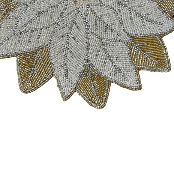 Max Studio Handmade Beaded POINSETTIA Placemat Charger 15in Glam Gold Ivory NEW - Picture 5 of 10